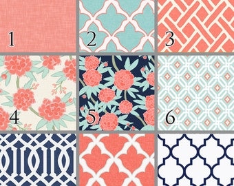 Paeonia (Baby Bedding) Coral Mint Navy Floral Trellis Premium Crib Bedding. Floral Baby Bedding. Toddler Bedding. Choose your Design.