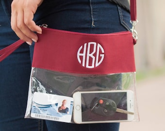 Monogrammed Clear Pouch, Monogrammed Clear Purse, Clear Pouch, Gameday Purse