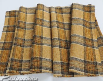 Scottish tweed fabric remnant Tartan wool Yellow gold plaid fabric offcut Patchwork applique Small textile sewing project Abraham Moon tweed