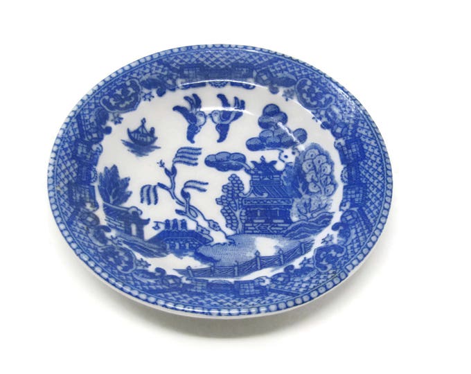 Occupied Japan Blue Transferware, Flo Blue, Ironstone Child's 3" Toy Plates / Made in Occupied Japan Blue Willow Toy Plates