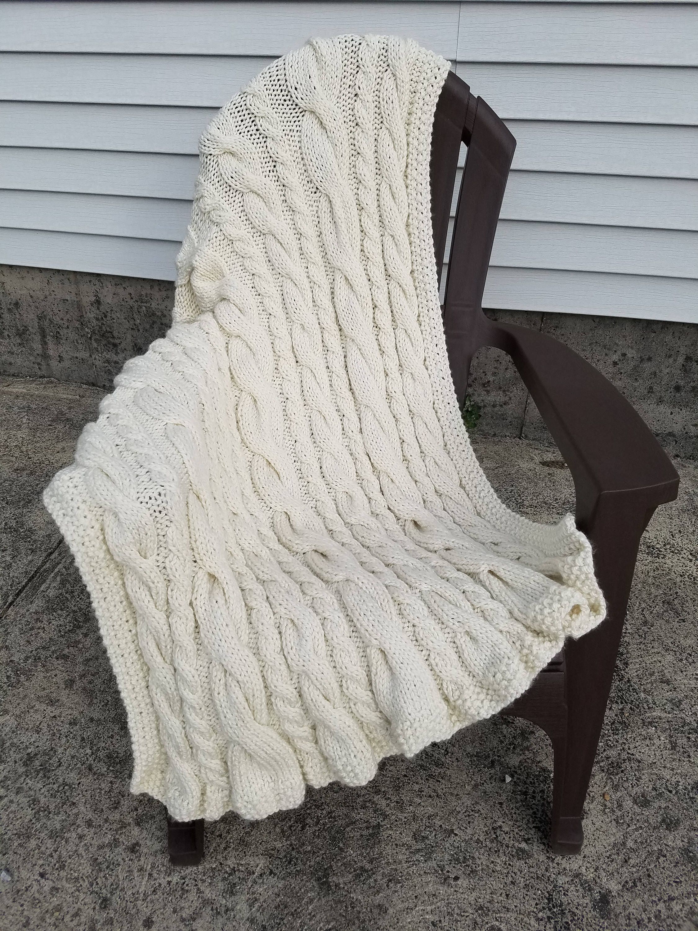 Hand Knit Cable Throw/ Blanket/ Afghan Irish Knit Ivory