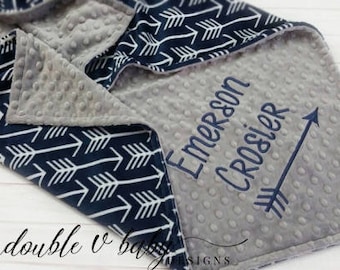 Personalized Baby Blanket, Minky Baby Blanket, Navy Arrow Baby Blanket, Boy Baby Blanket, Boy Minky Blanket, Stroller Blanket