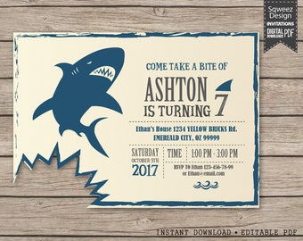 Shark Invitation, Shark Birthday Invitation, Shark Party Invitation, Shark Themed Birthday, Shark Birthday Party - JPEG & PDF File