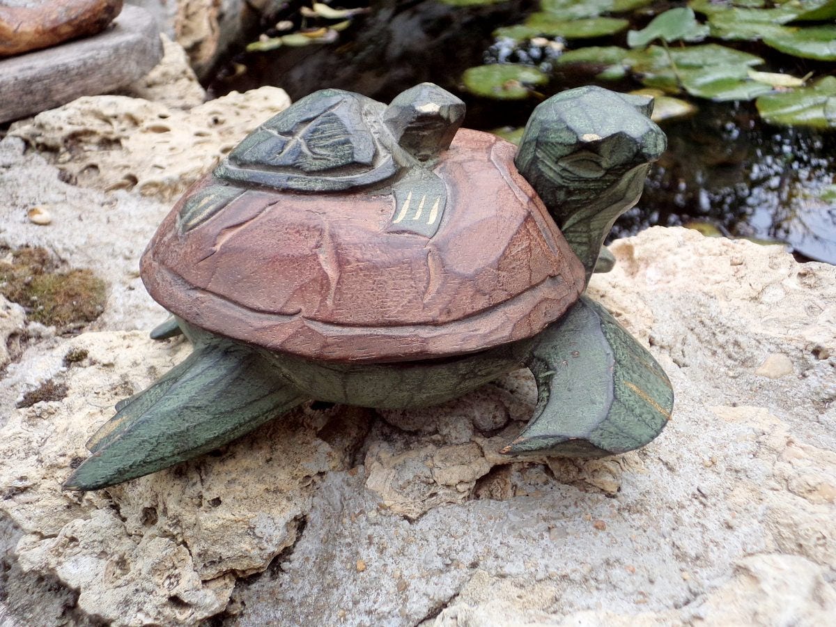 Vintage Wooden Turtle Box Hand Carved Wooden Tortoise with