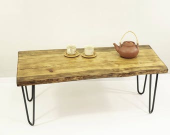 live edge coffee table, dining bench hairpin coffee table, slab coffee table