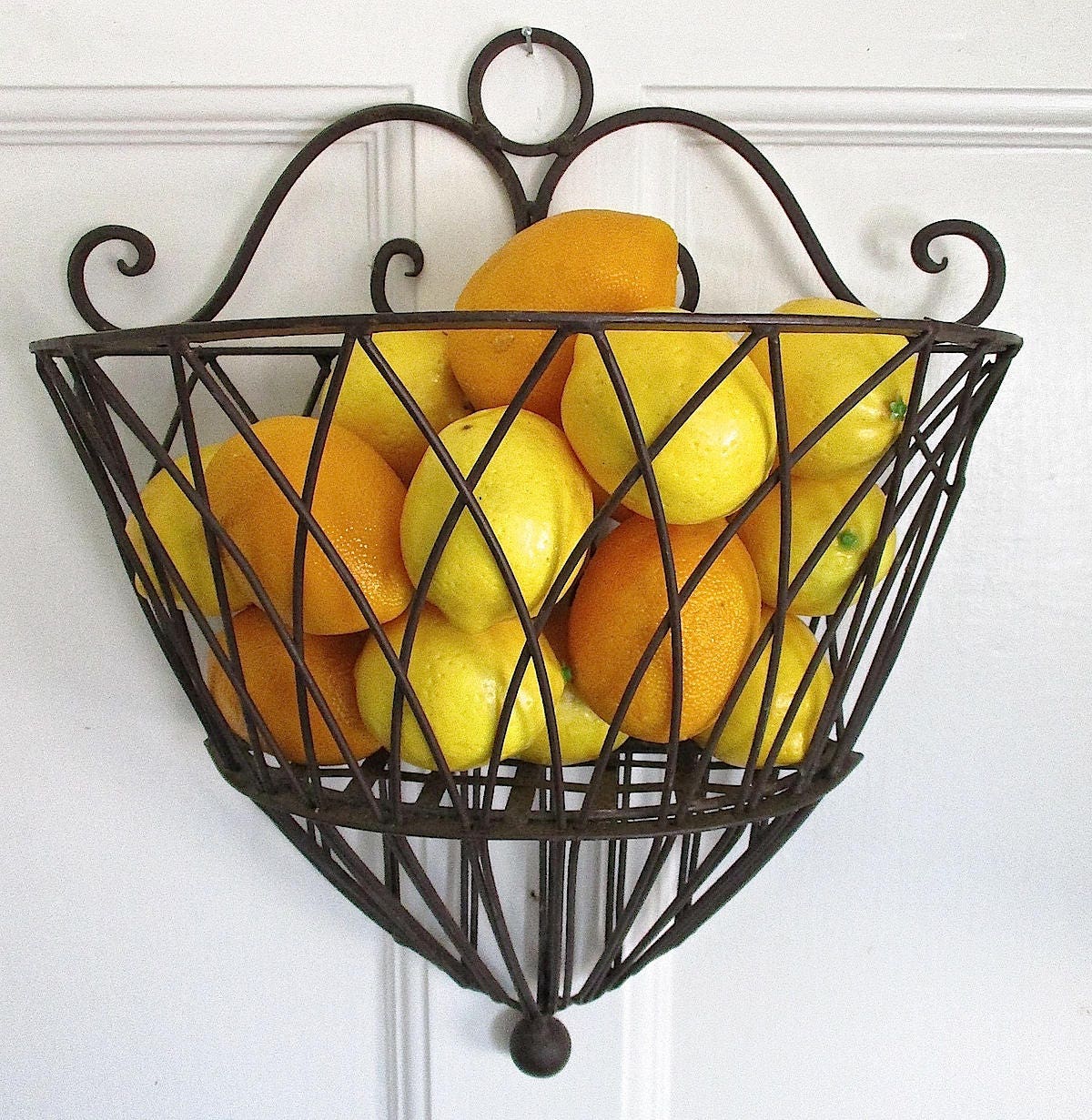 Vintage Country French Style Wrought Iron Wall Basket