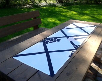 Modern black and white table runner from Marimekko linen fabric Hortensie, narrow tablecloth centerpiece topper, Scandinavian table decor