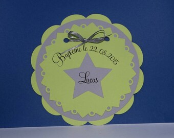 Make three scalloped circles stars birth announcement