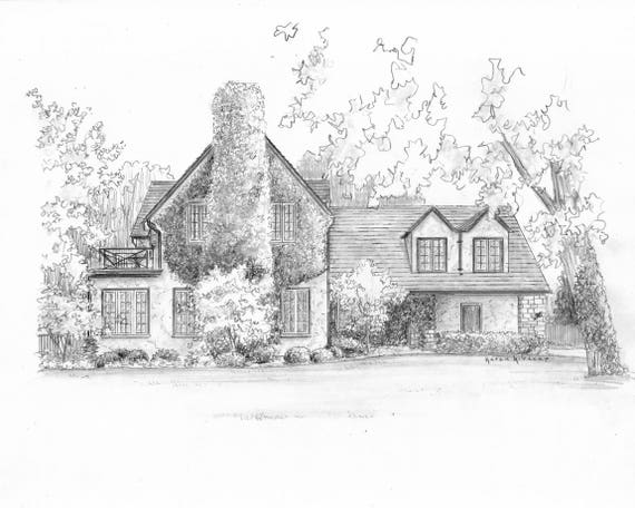 Custom Pencil sketch House drawing from your photo 8 x