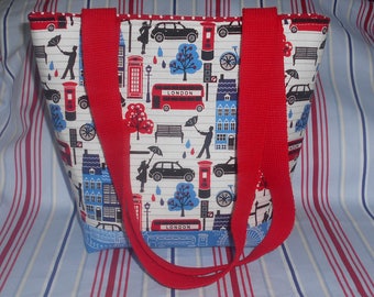 London tote-London themed bag-UK souvenir-Strong tote-Red white & blue bag-London Icons