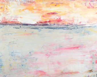 Original Acrylic Landscape Painting. Abstract Art Painting. Home Wall Decor. Pink Sunrise Painting. Art Gift for Wife. Apartment Decor