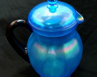 Vintage fenton pitcher-old fenton celeste blue pitcher-vintage fenton glass-rare old fenton glass pitcher-fenton stretch glass pitcher