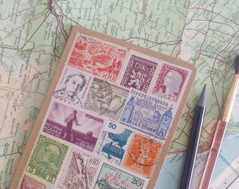 Vintage Stamp Pocket Moleskine Cahier // Travel Journal, Sketchbook, Notebook
