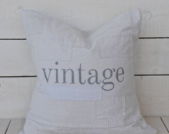 vintage grain sack style pillow cover. available in 16x16, 18x18, 20x20, 16x26 or custom. patches optional.