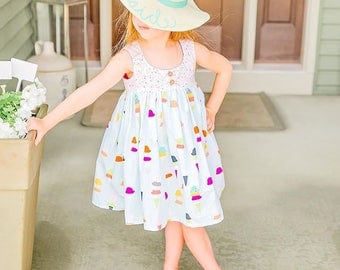 Ruffle Dress, Baby Girl Dress, Girls Summer Dress, Dress for baby girl, Toddler Girl Dress, Girls Ice Cream Party Dress / Flavor of the Day