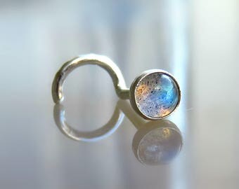 3mm gemstone nose stud, 3mm labradorite nose stud, labradorite nose ring