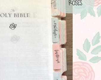 Books of the Bible Tabs, with adhesive, Love & Roses print