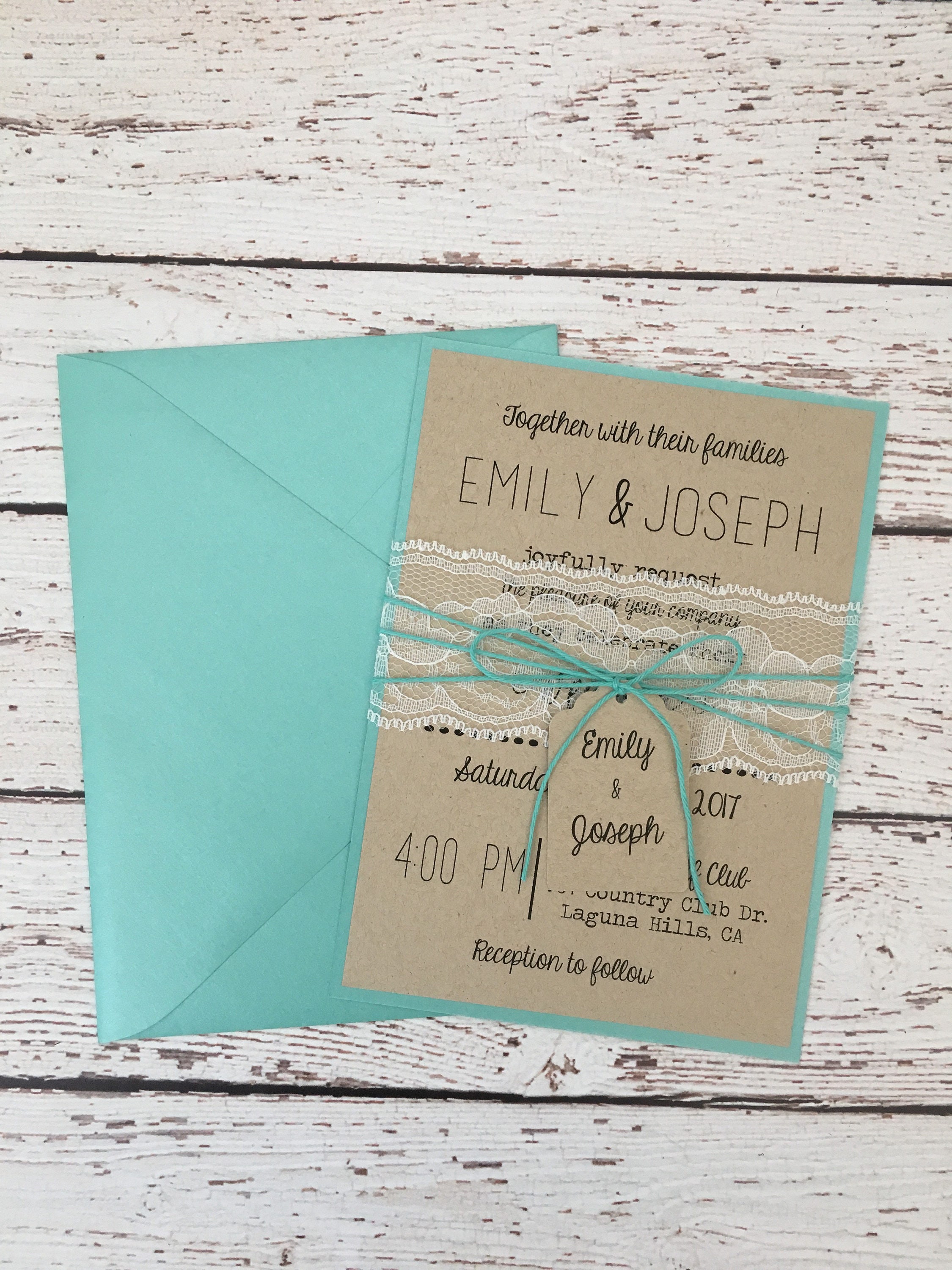 blue wedding invitation rustic wedding invitation rustic