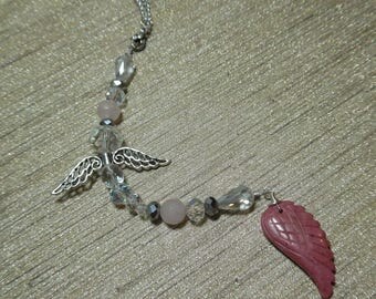 Guardian Angel Rear View Mirror Charm, Angel Car Charm, Pink Jasper, Rose Quartz Gemstone, Crystal Car Charm, Angel Wings, Sun Catcher