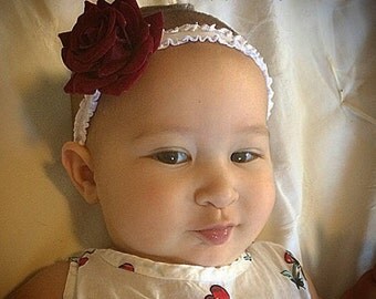 Rose headband, rose baby headband, baby headband, burgundy headband, newborn headband, red baby headband, burgundy baby headband, flower