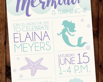 Mermaid Birthday Invitation, Under the Sea Invitations, Little Mermaid Invitation, Little Mermaid Invite, Under the Sea Party Invite #003