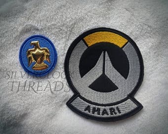 Sew-on patch - Overwatch Ana Captain Amari skin set - beret eagle and shoulder symbol embroidery - 9 cm / 3.5 in - costume and cosplay prop