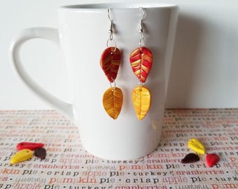 Leaf Earrings - Leaf Jewelry - Gold Leaf - Polymer Earrings - Fall Earrings - Woodland Jewelry - Dainty Earrings - Delicate Earrings
