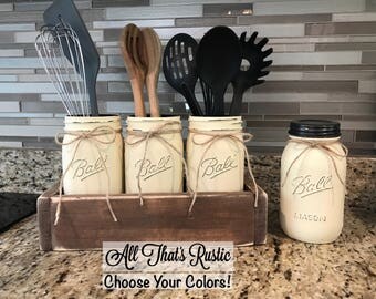 Rustic Utensil Holder Kitchen Storage Decor Coffee Jar Rustic Utensil Holder Kitchen Storage Decor Coffee Jar
