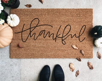 Thankful Welcome Mat | Door Mat | Hand Painted | Housewarming Gift | Wedding Gift | Outdoor Doormat