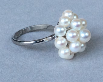 Pearl Cluster and Sterling Silver Ring Size 5 1/2