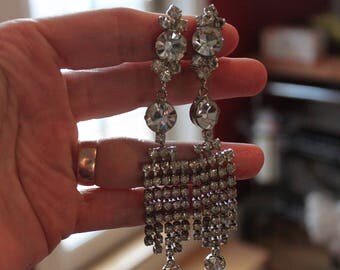 Vintage Rhinestone Chandelier Clip On Earrings, CJ6