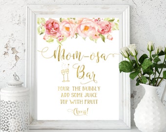 Mimosa bar printable Baby Shower sign Blush Bubbly Bar Sign Bridal Shower Sign Mom-osa bar sign Baby Shower printable Decor idbss10