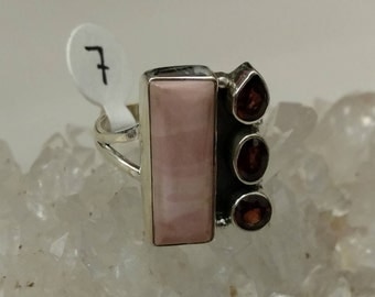 Pink Opal and Garnet Ring, Size 7