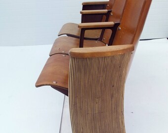 Antique Vintage Art Deco Wooden Movie Theater Seats with Cast Iron End Pieces- Set of 3