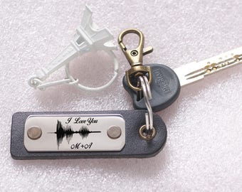 Custom Sound Wave Keychain, Personalized mens gift, gift for him, mens gift, Your Own Message, Custom Leather Keychain, anniversary gift
