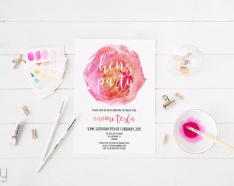 Hen Night Invitation Printable - Hen Invitation - Hen Party Invitation - Hen Day Invitation - Watercolor Modern Script
