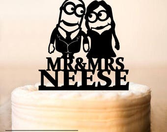 Minion wedding cake topper,Cake Topper Minions,Minion Cake Topper theme,Wedding cake topper,Personalized Cake Topper (0240)