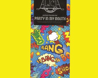 Party in My Mouth - White Postcard Chocolate Bar - Handmade, Artisan, 100 grams, Unique Flavors - Pop Rocks, Popping Candy, Sprinkles