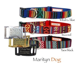 Dog collar Personalized dog collar Engraved Embroidery dog collar Dog tag Dog ID tag Large small boy girl Tribal Aztec dog collar Pet collar