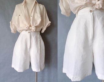 Vintage linen shorts/ high waist shorts/ minimalist linen shorts women's size S/M