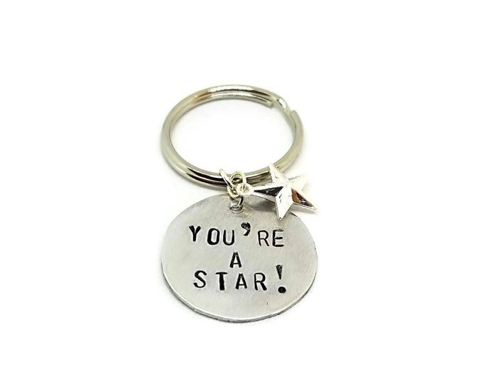 You're A Star Hand Stamped Key Chain, Metal Key Chain, Direct Sales Down-line Incentive Gift, Gift for Her, Unique Birthday Gift