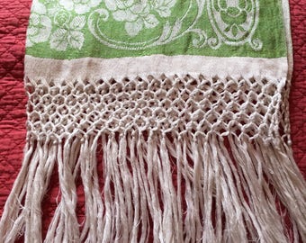 Vintage 1920's French linen tea towel with tassels Never used