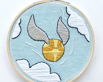 Golden Snitch, Harry Potter Embroidery Hoop Art, 5"