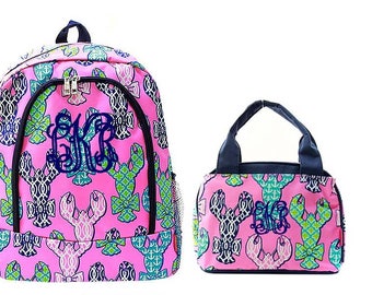 Pink Lobster Backpack and Lunch bag