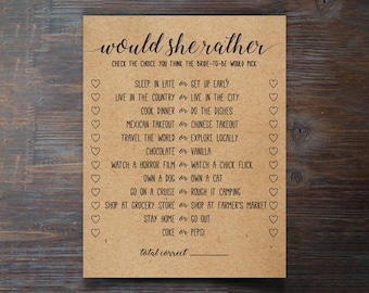 Would She Rather . Would She Rather Bridal Shower Game . Bridal Shower Game . Wedding Shower Game . Bachelorette Party Night . Rustic .