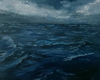 Dark sea (oil painting, original, 20 cm x 20 cm)