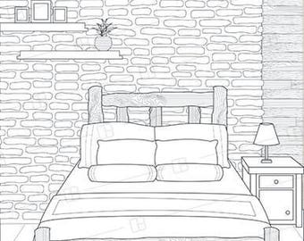 Download Bedroom Interior Design Drawing Sketch Coloring Page