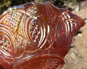 Vintage Imperial Carnival Glass Bowl - Diamond Ring Sauce Bowl - Marigold Ruffled Bowl - Set of 4 Available