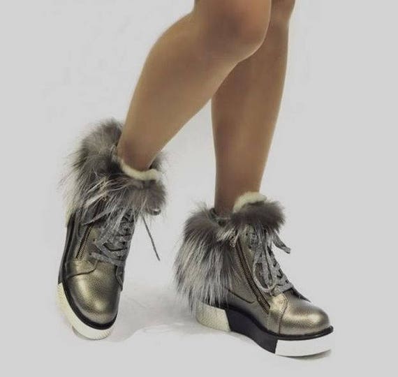 fuzzy gray boots