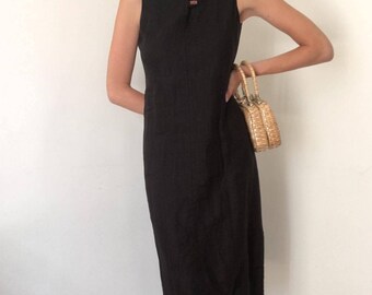 Vintage Linen Black Dress